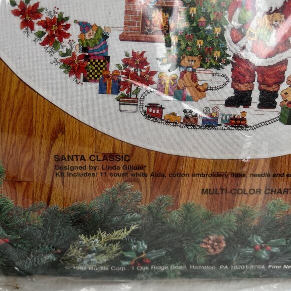 Bucilla Vintage 42" Round Counted Cross Stitch Tree Skirt Santa Classic New - Picture 5 of 16